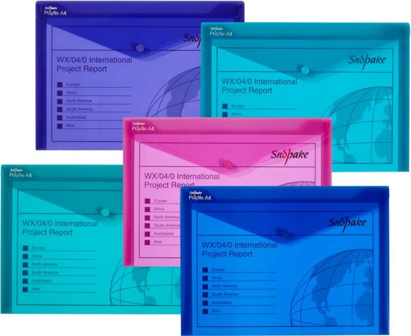 Snopake Electra Dokumentenmappe DIN A4 Druckknopf PP (Polypropylen) Quer 33 (B) x 2 (T) x 24 (H) cm Farbig sortiert 5 Stück