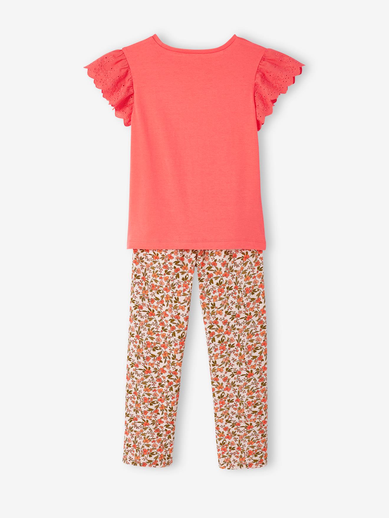 Ensemble T-shirt noué et pantalon fluide imprimé fille corail