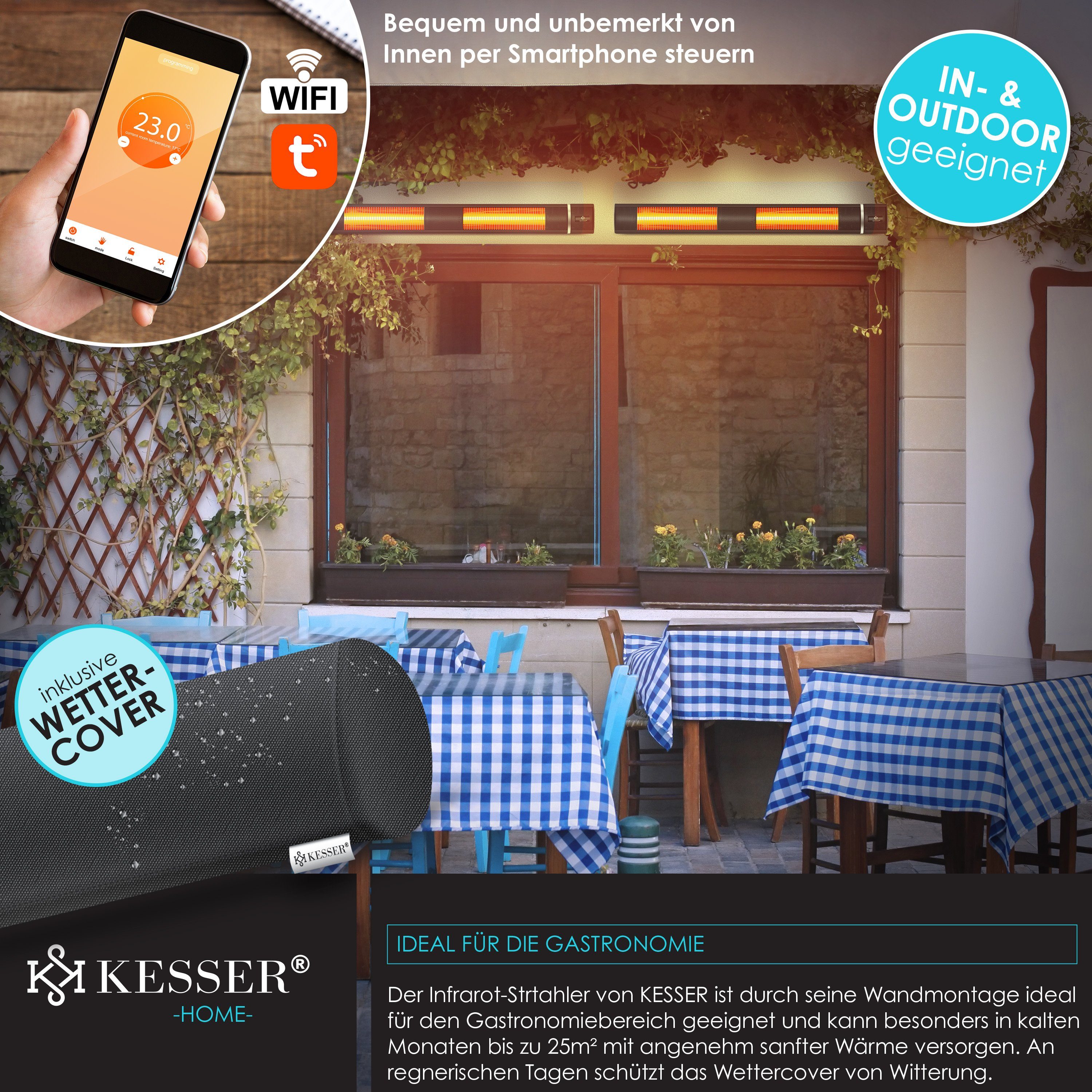 KESSER Infrarotstrahler, 3000 W, Infrarot Heizstrahler 3000W IR-Gastro-Bar Terrassenstrahler