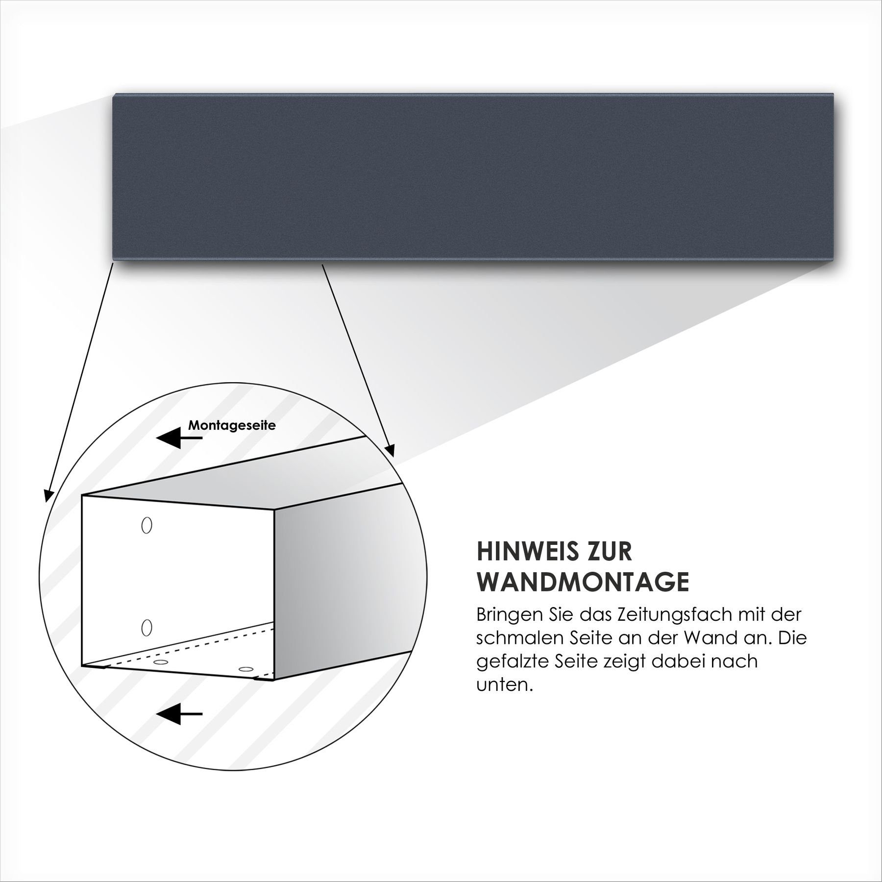 MOCAVI Briefkasten MOCAVI Zeitungsfach ZF 1 NF75A anthrazit-grau (RAL 7016) inkl. Beschriftung ZEITUNGEN, passender Verschluss (zusätzlich bestellbar) für Wetterseite, beidseitig nutzbar: Box Vers 1 7016, Box Vers 1 VA