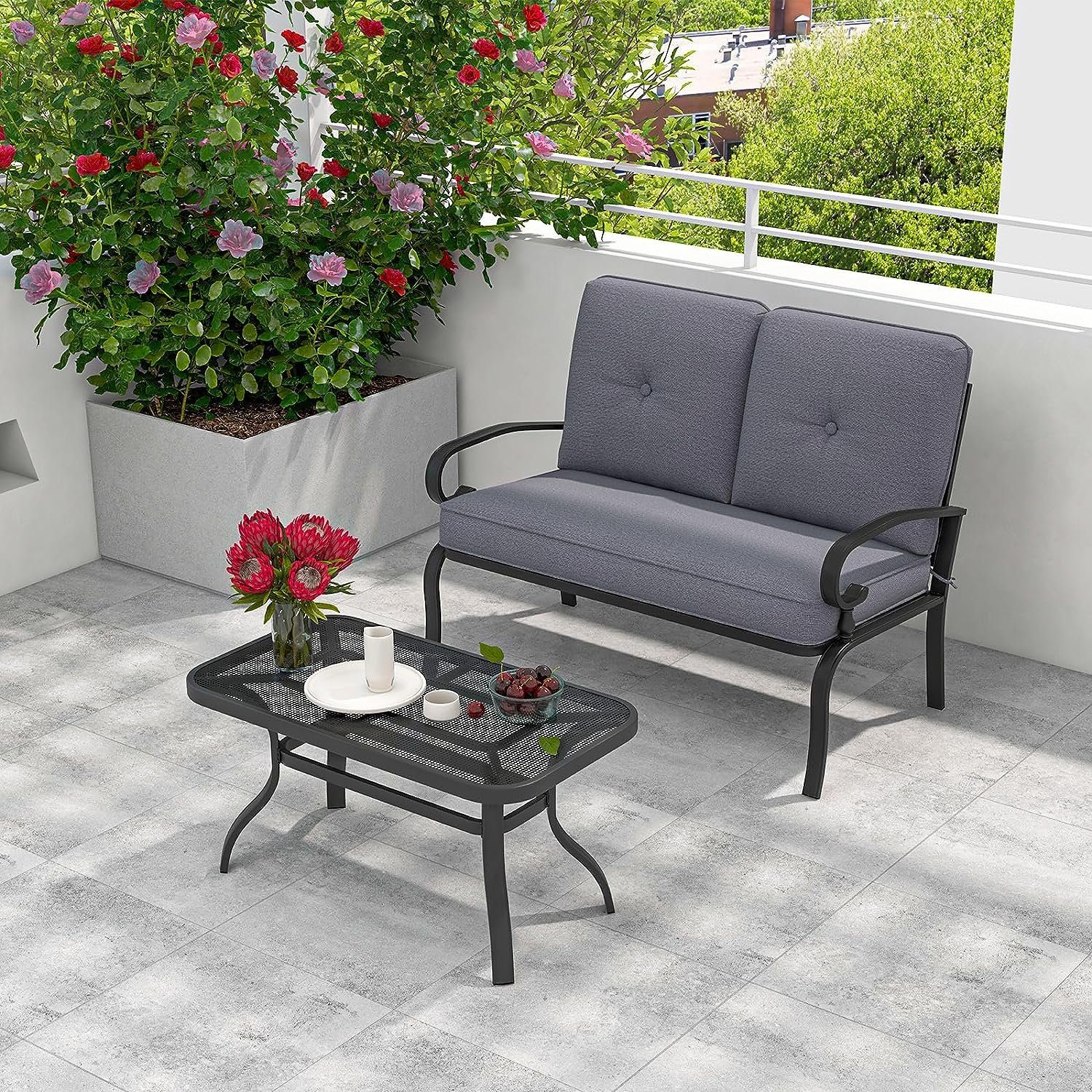 KOMFOTTEU Gartensessel mit Couchtisch (Set, 2-St), 2 Sitzer