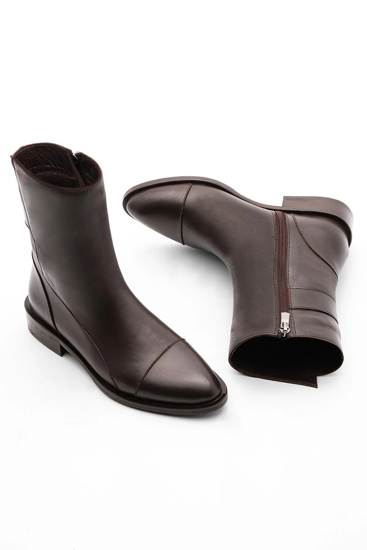 Marjin  Damen-Freizeitstiefel aus echtem Leder mit Reißverschluss, Tekas, Braun