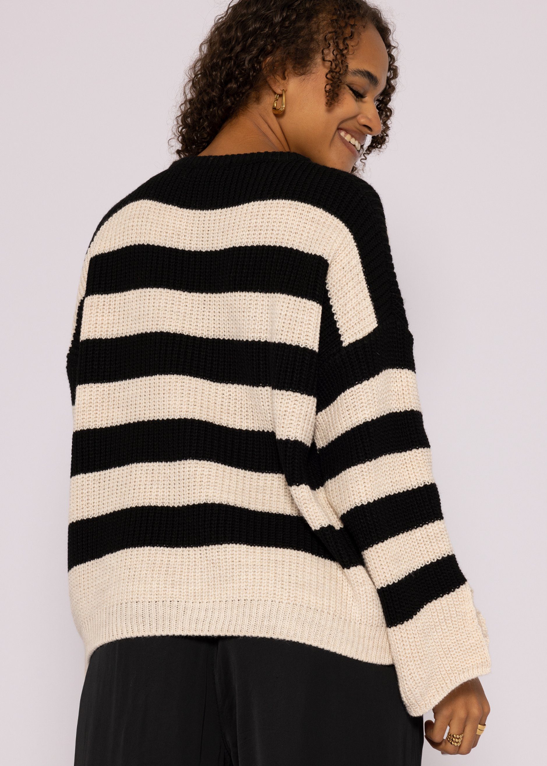 SASSYCLASSY Strickpullover Oversize Pullover Damen aus weichem Grobstrick Lässiger Strickpullover mit Streifen, Made in Italy, One Size (Gr. 36-42)