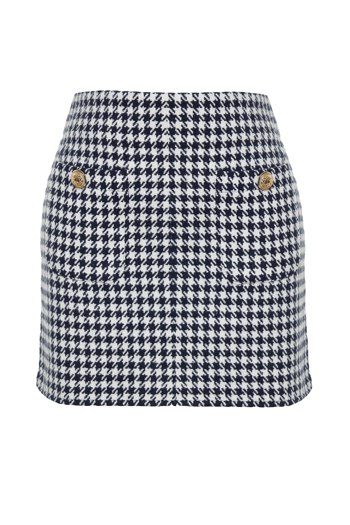 Trendyol Collection  Marineblauer Mini-Webrock aus Tweedstoff mit Taschendetail TWOAW23ET00227