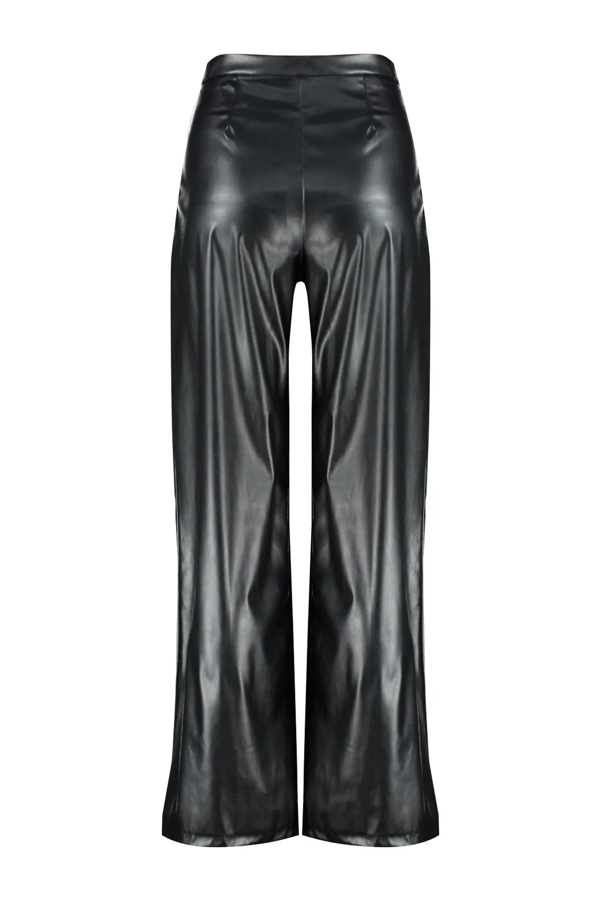 Trendyol Collection  Schwarze Kunstlederhose mit weitem Bein/gerippter Hose mit hoher Taille und weitem Bein TWOSS23PL00131