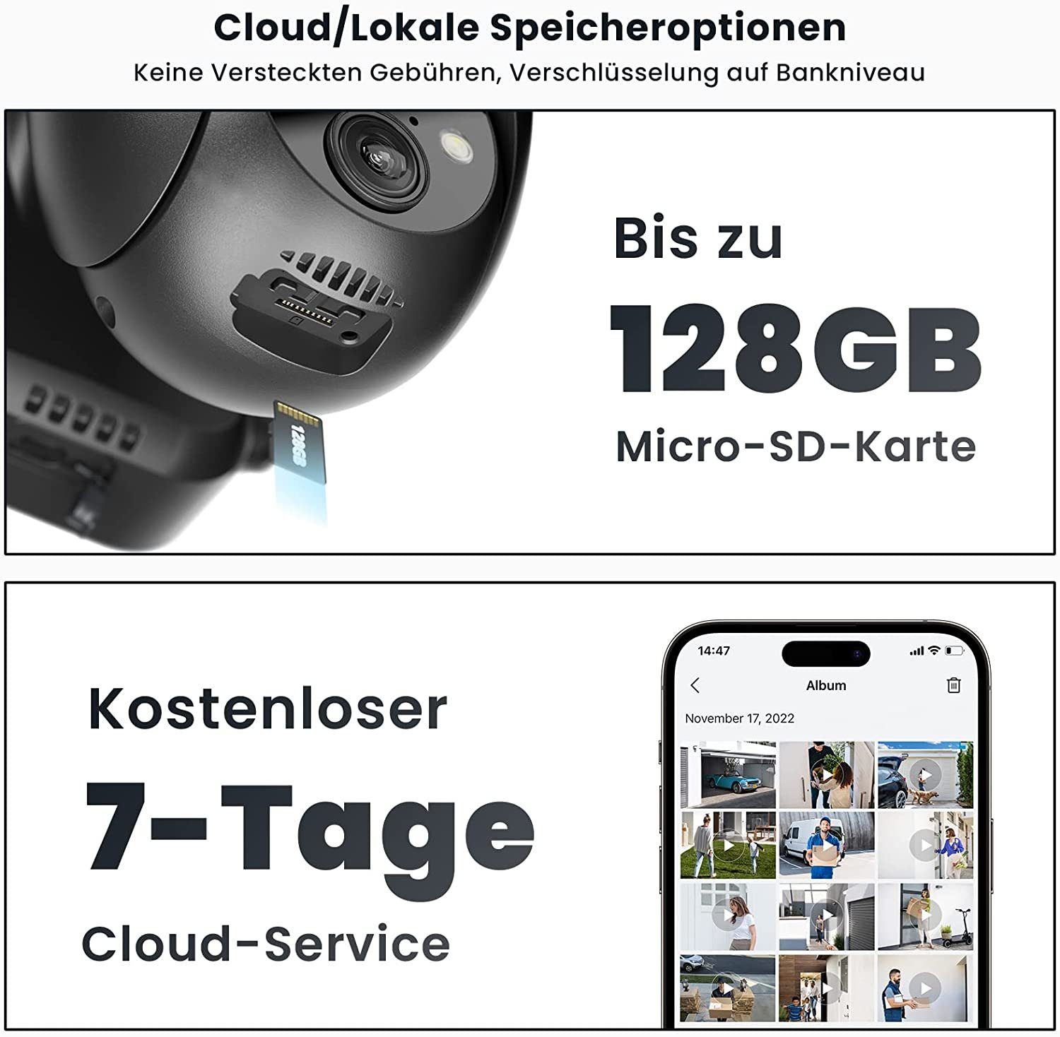 ieGeek 5MP 2K Überwachungskamera Aussen Akku Solar PTZ Überwachungskamera Überwachungskamera (Außenbereic, Aussen, Außen, Innenbereich, Aussen WLAN mit Solarpanel 2,4GHz WLAN IP Überwachungskamera, PIR-Bewegungsmelder, 30M Farbige Nachtsicht, 4DBi WL