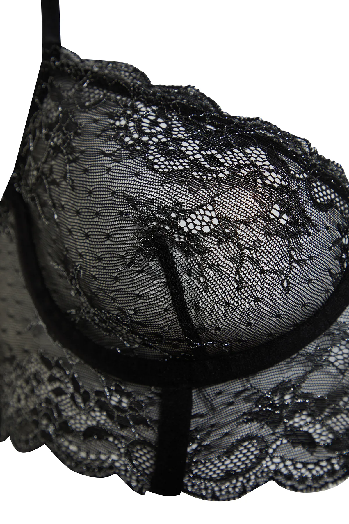 Trendyol Collection  Schwarzer Bustier-BH aus Spitze mit Trägern und ohne Kappe, Strick-BH THMSS24SU00029