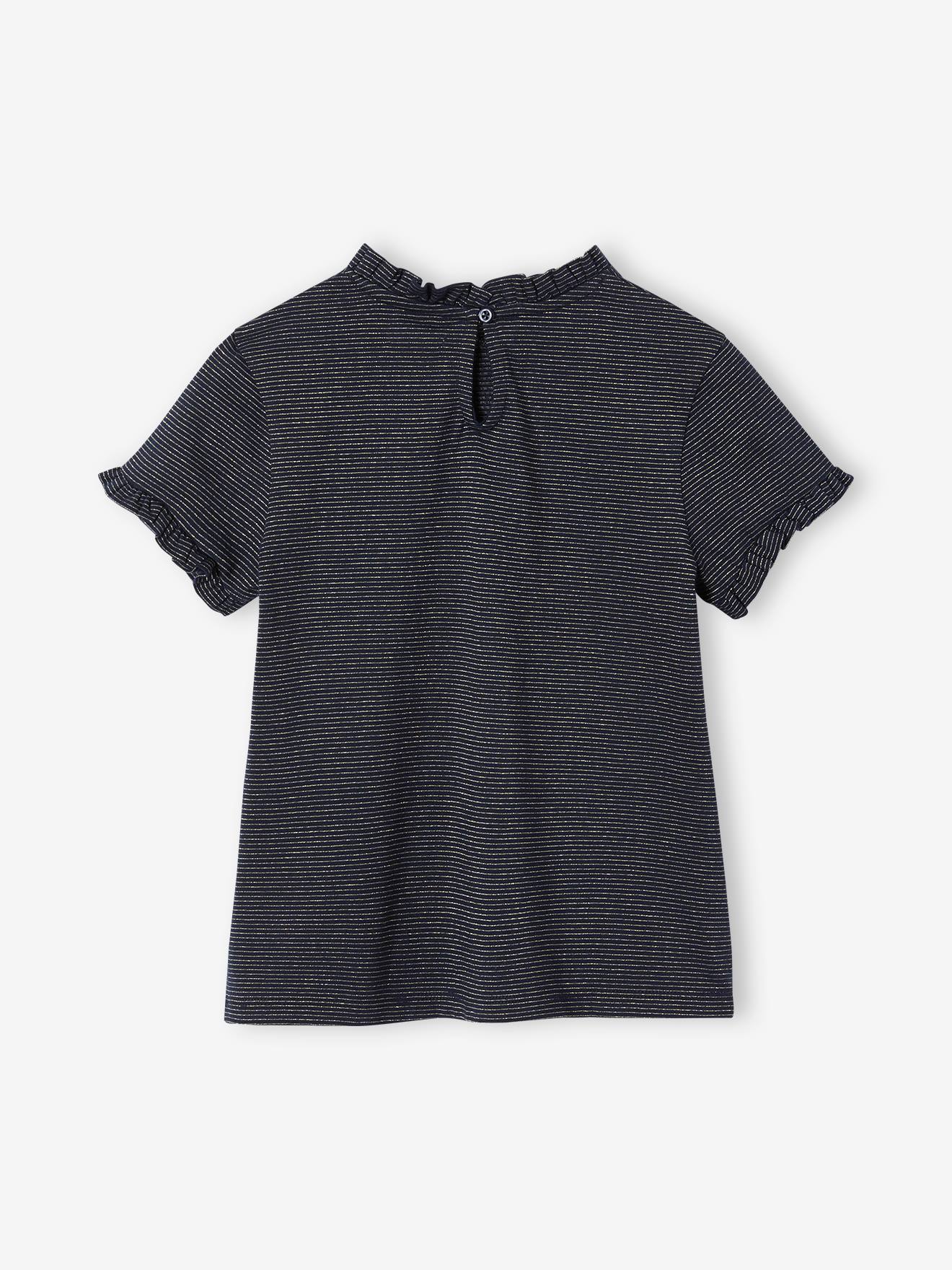 Vertbaudet Mädchen T-Shirt mit Glanzstreifen, personalisierbar - wollweiß