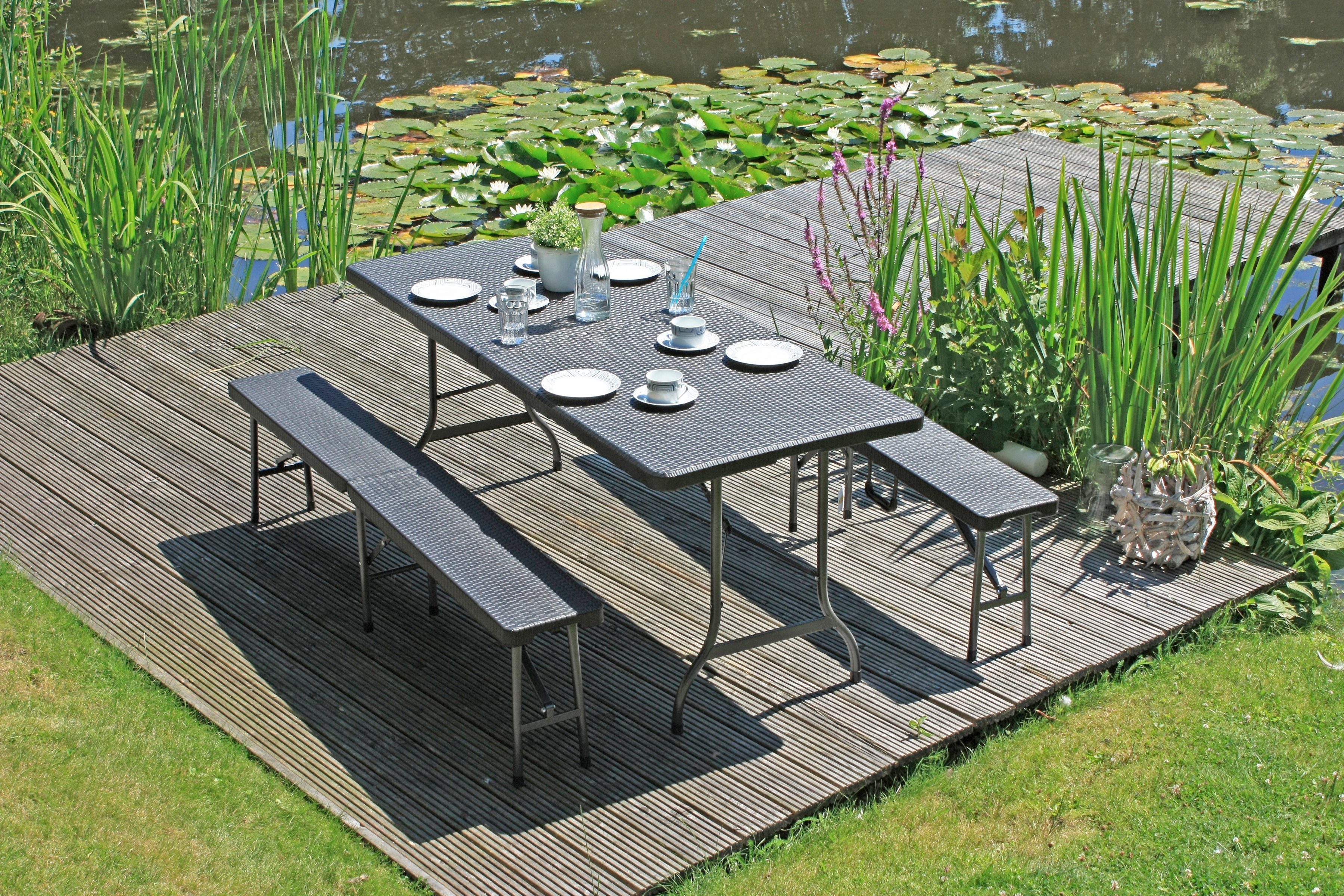 Garden Pleasure Bierzeltgarnitur Ventana, 3-tlg., 2 Bänke, Tisch, Kunststoff