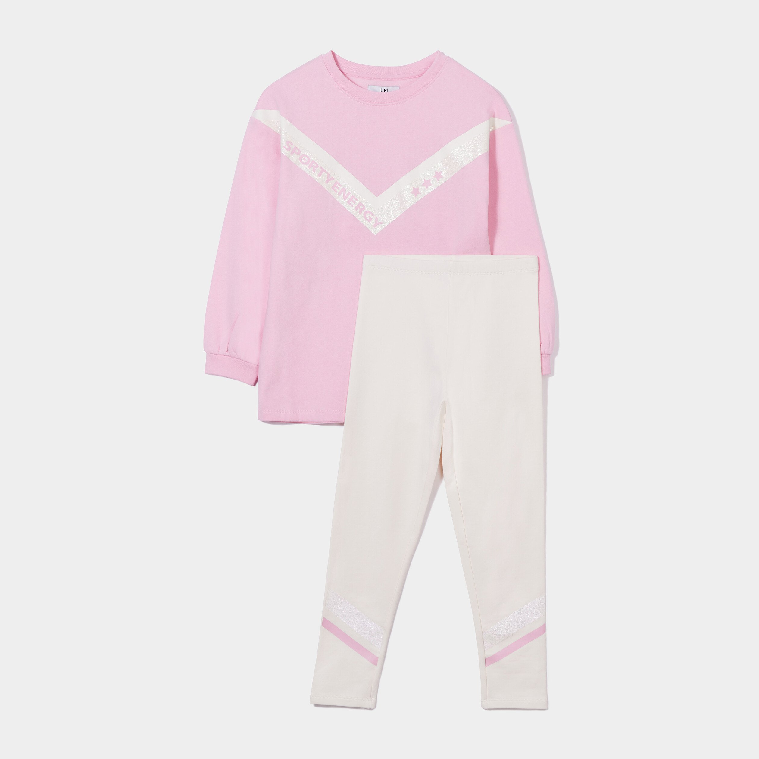 Ensemble sweat long et legging 2 pièces rose pastel fille | La Halle