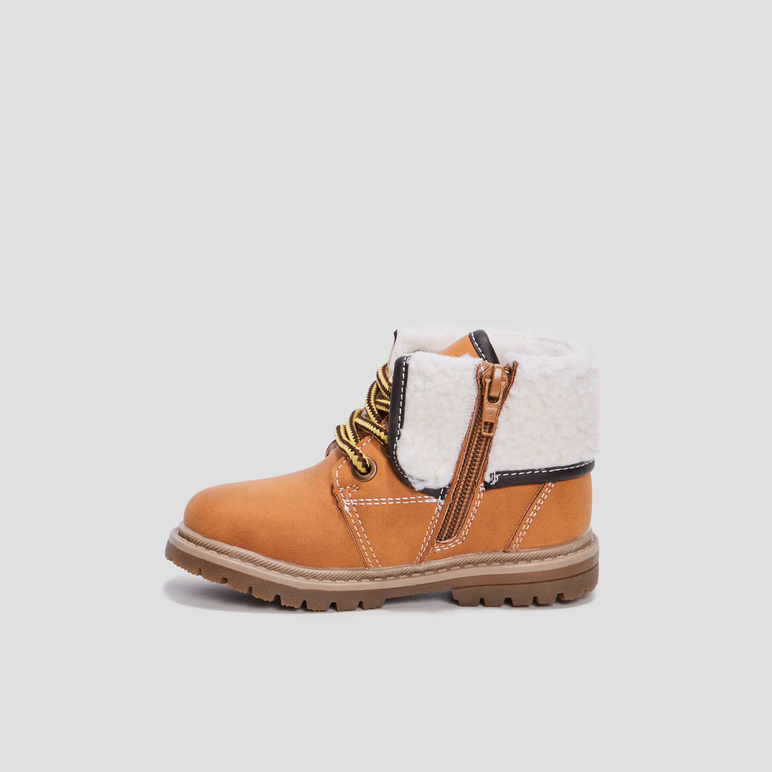 Bottines plates fourrées zippées camel bébé garçon | La Halle
