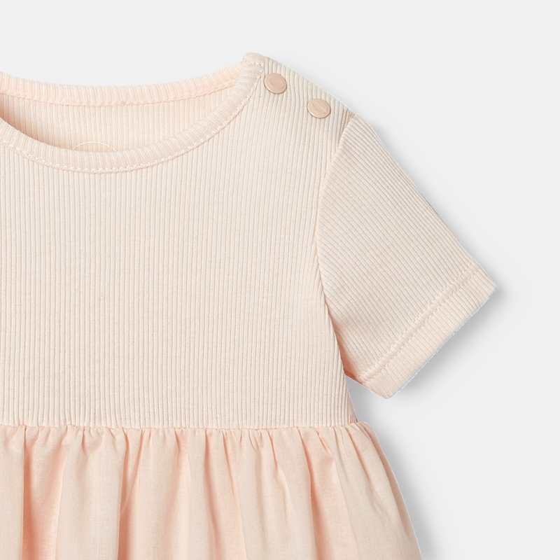 Robe à manches courtes et bloomer en coton bio rose naissance Absorba