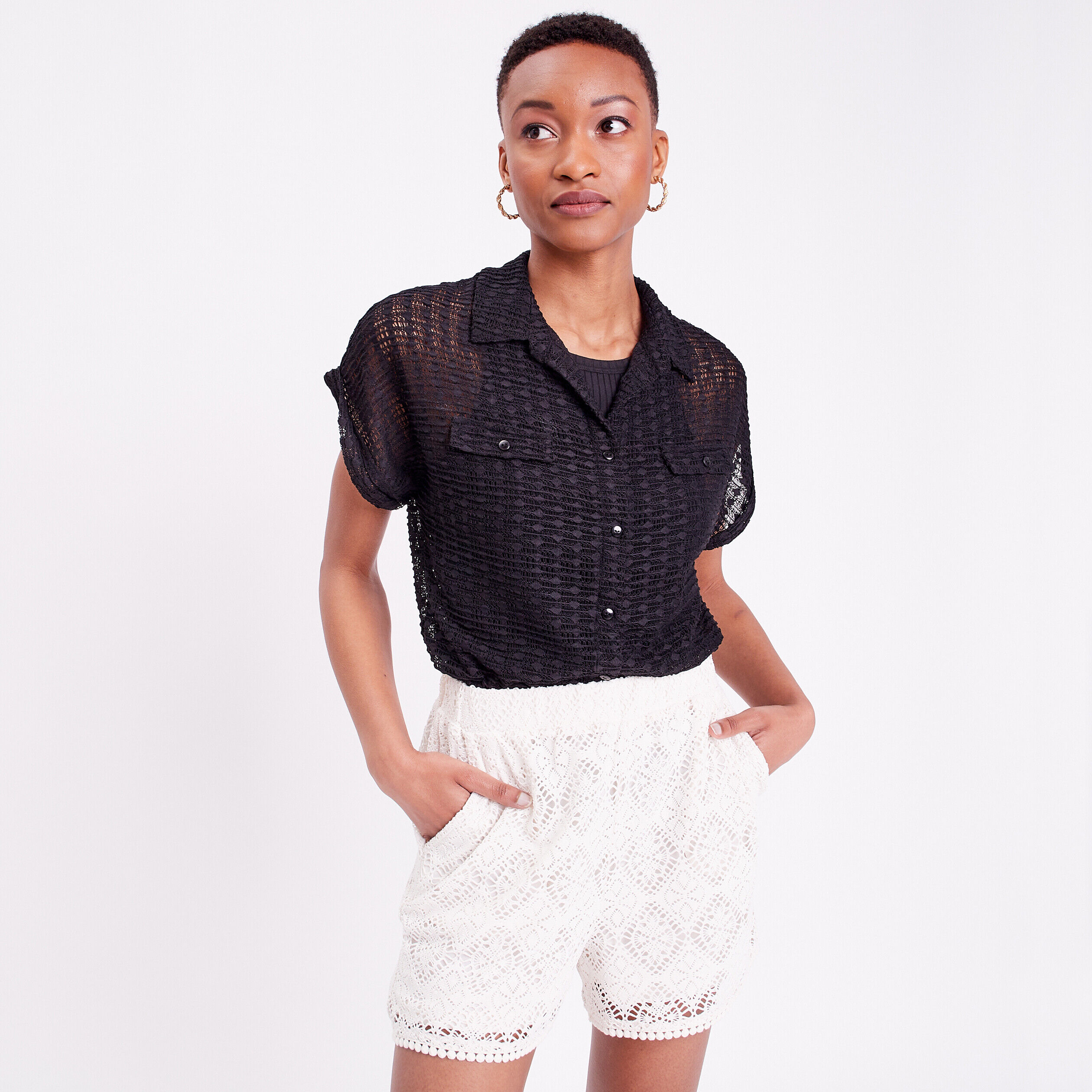 Short droit en dentelle ecru femme | Cache Cache