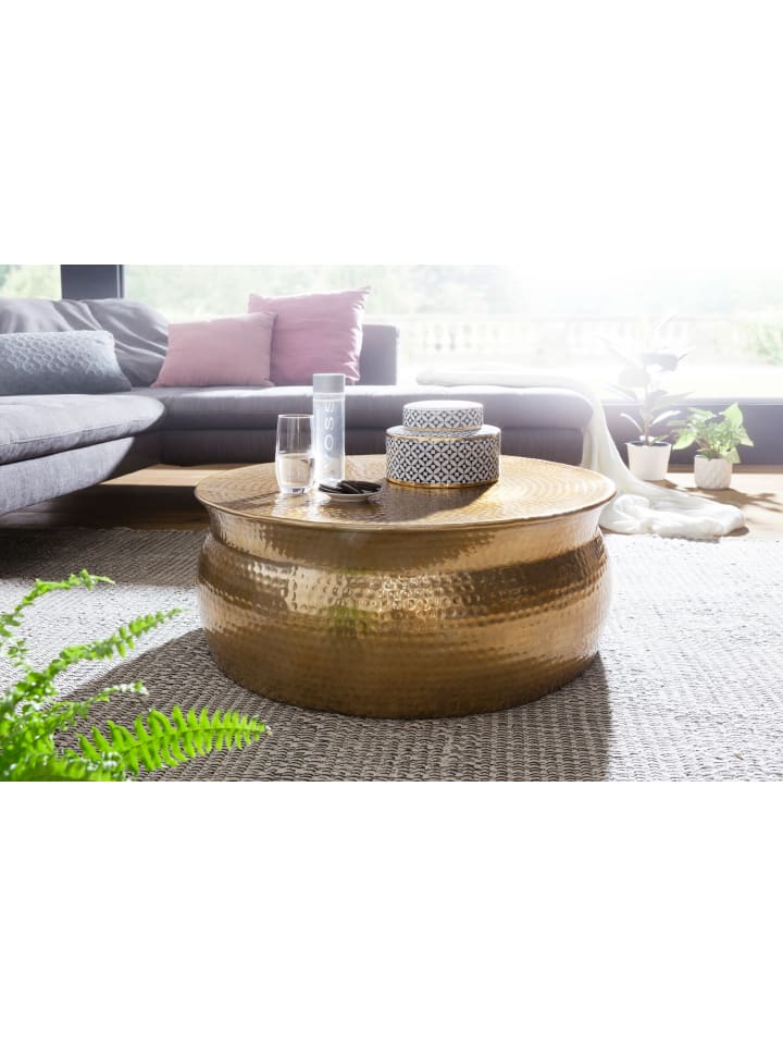 KADIMA DESIGN Couchtisch 75x31x75 cm Aluminium Beistelltisch orientalisch in Gold günstig kaufen onesize
