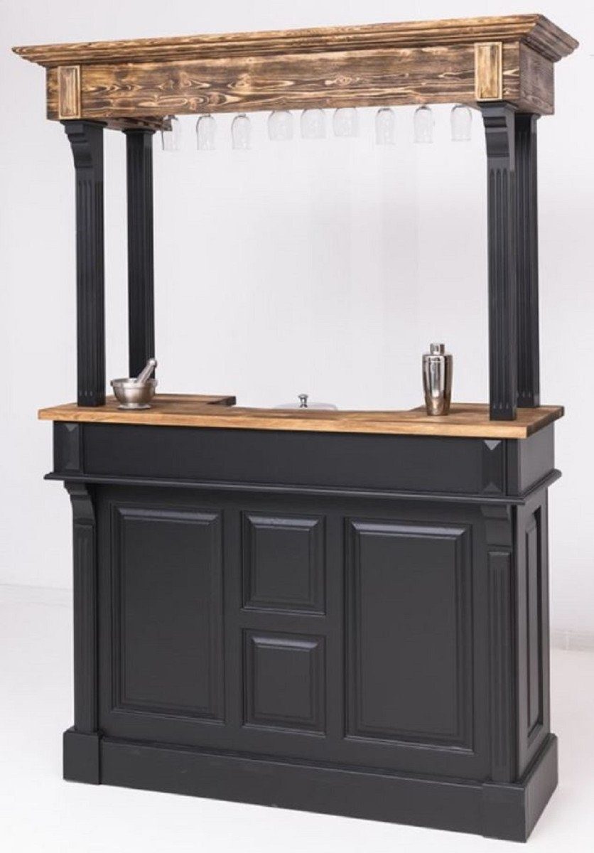 Casa Padrino Barschrank Landhausstil Theke Schwarz / Braun 150 x 56 x H. 210 cm - Massivholz Thekentisch - Massivholz Barmöbel im Landhausstil