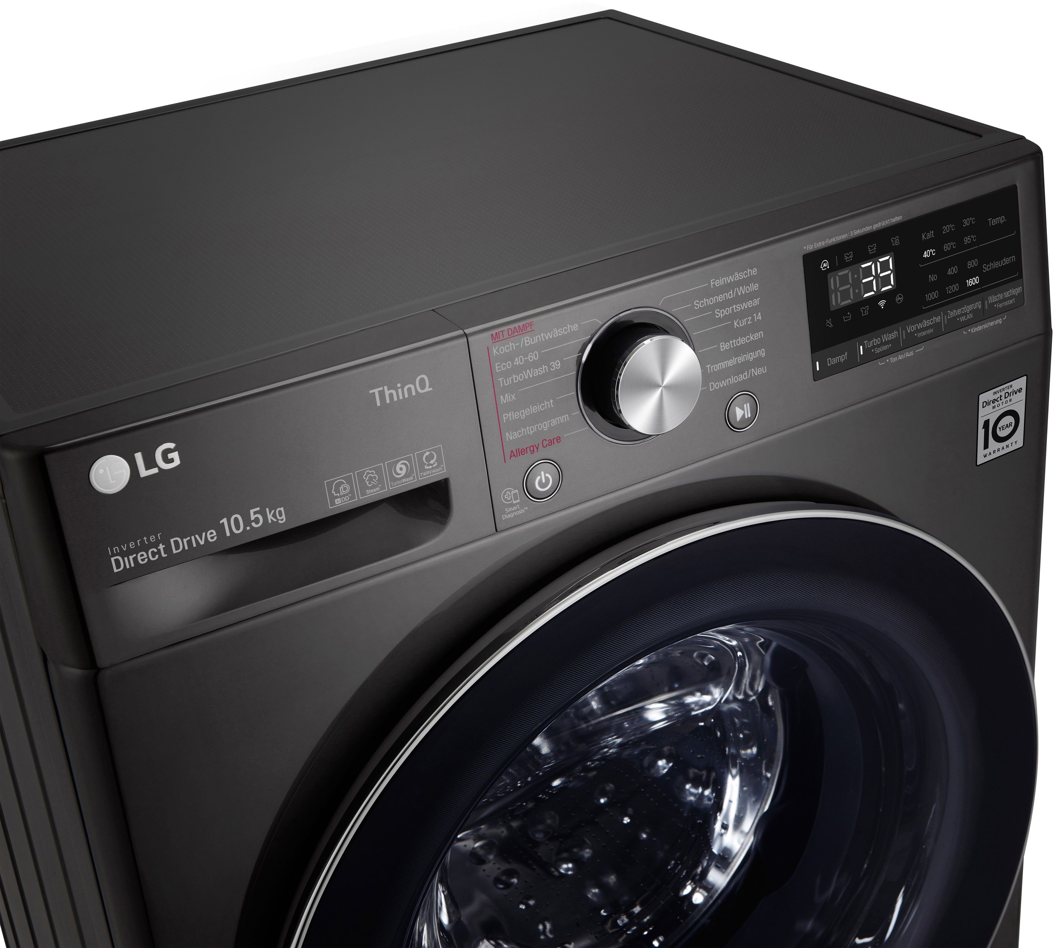 LG Waschmaschine F6WV710P2S, 10,5 kg, 1600 U/min, TurboWash® - Waschen in nur 39 Minuten