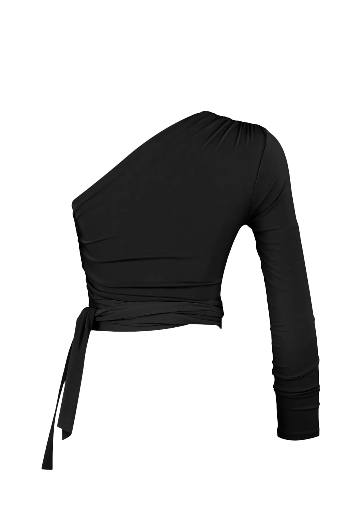 Trendyol Collection  Schwarze, schmal geschnittene, detaillierte Strickbluse mit einem Ärmel, bauchfrei, dehnbar, TWOAW23BZ00094