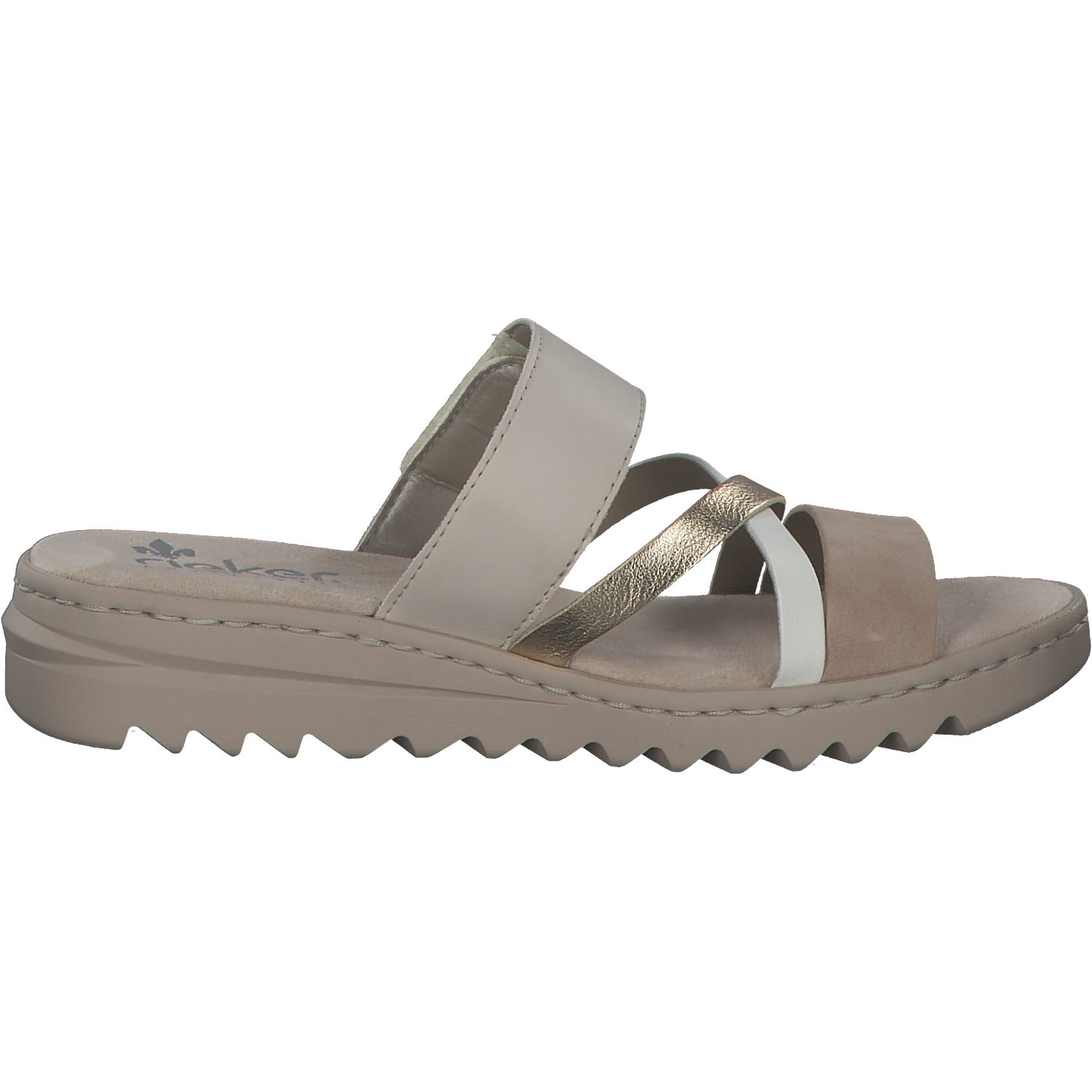 Rieker V4652, Plateau-Pantoletten, Damen, altrosa/lightgold/offwhite/per