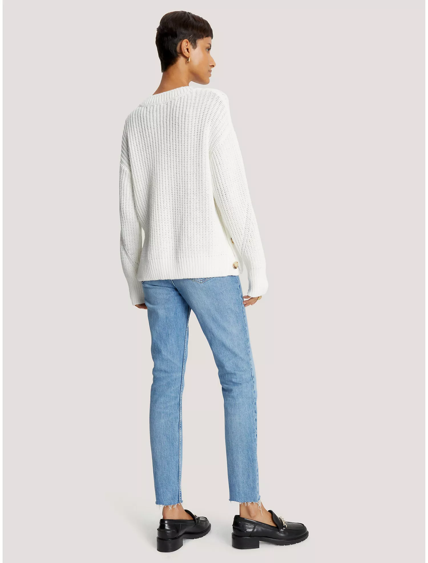 Side-Button Crewneck Sweater