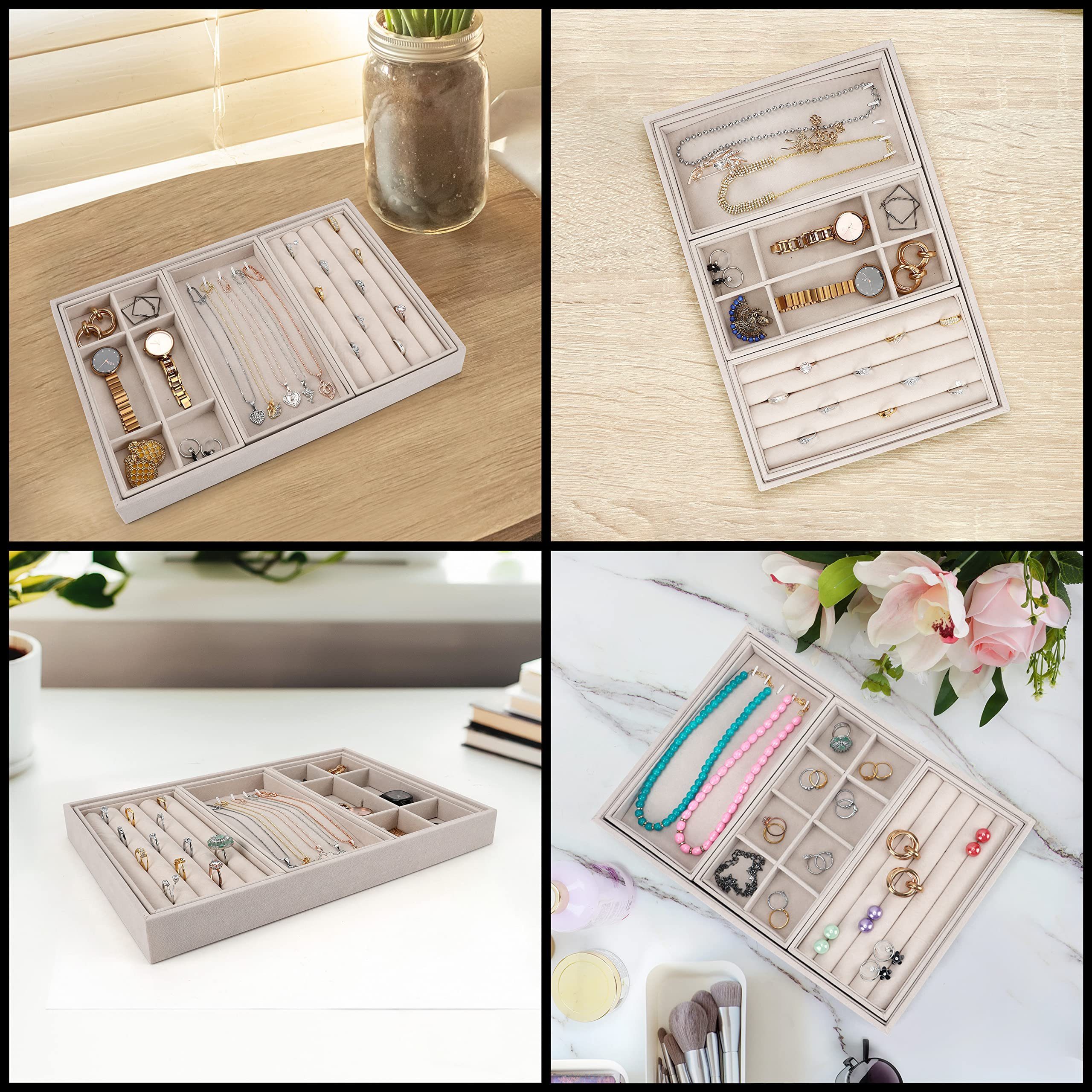 Belle Vous Schmuckständer Cremefarbener Schubladeneinsatz für Schmucktabletts (4er Set), Schmucktablett Creme Schubladeneinsatz (4er Pack)
