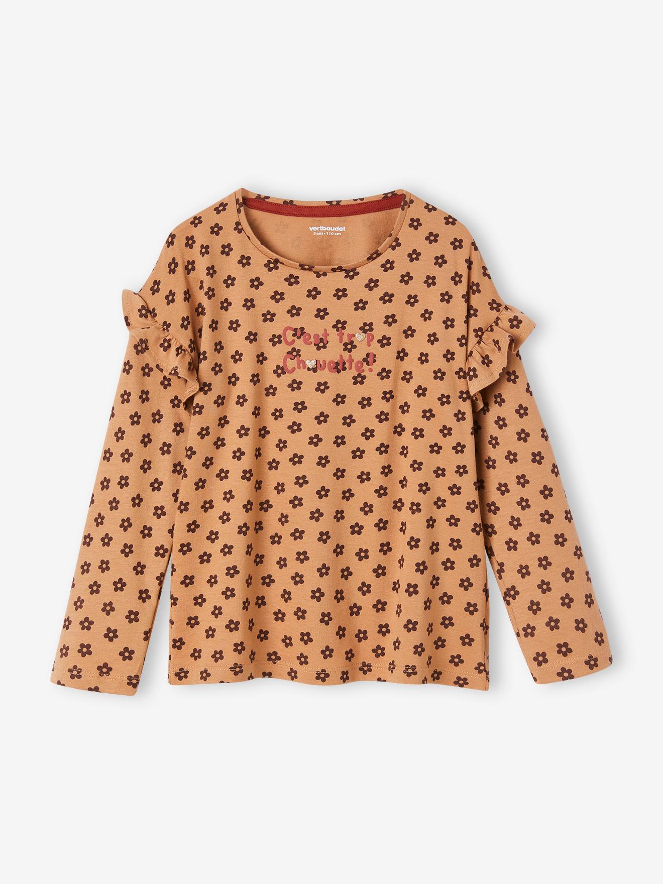 Vertbaudet Mädchen Shirt mit Message-Print Oeko-Tex - hellbraun
