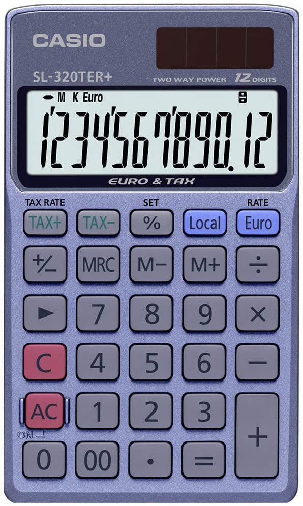 Casio SL-320TER  Taschenrechner 12-stellig Solar/Batterie, Währungsumrechnung, Steuerberechnung
