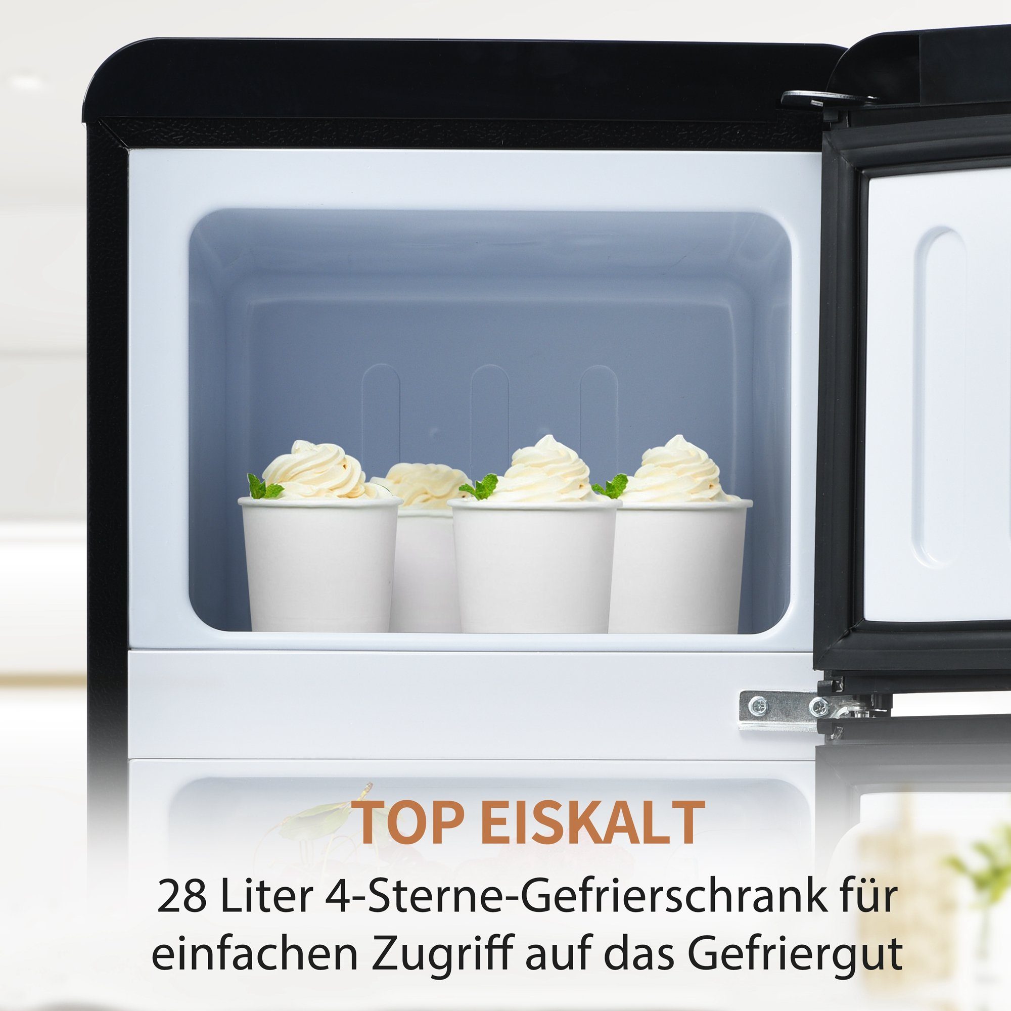 OKWISH Kühlschrank BCD-102, 105 cm hoch, 41 cm breit, Türregale und Glasregale. 181 kWh/Jahr, -27°C ~13°C, LED-Licht.