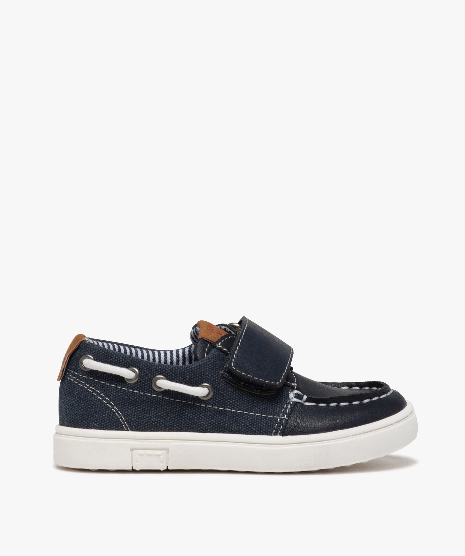 Chaussures bateau Garçon bi-matières à scratch marine | GEMO