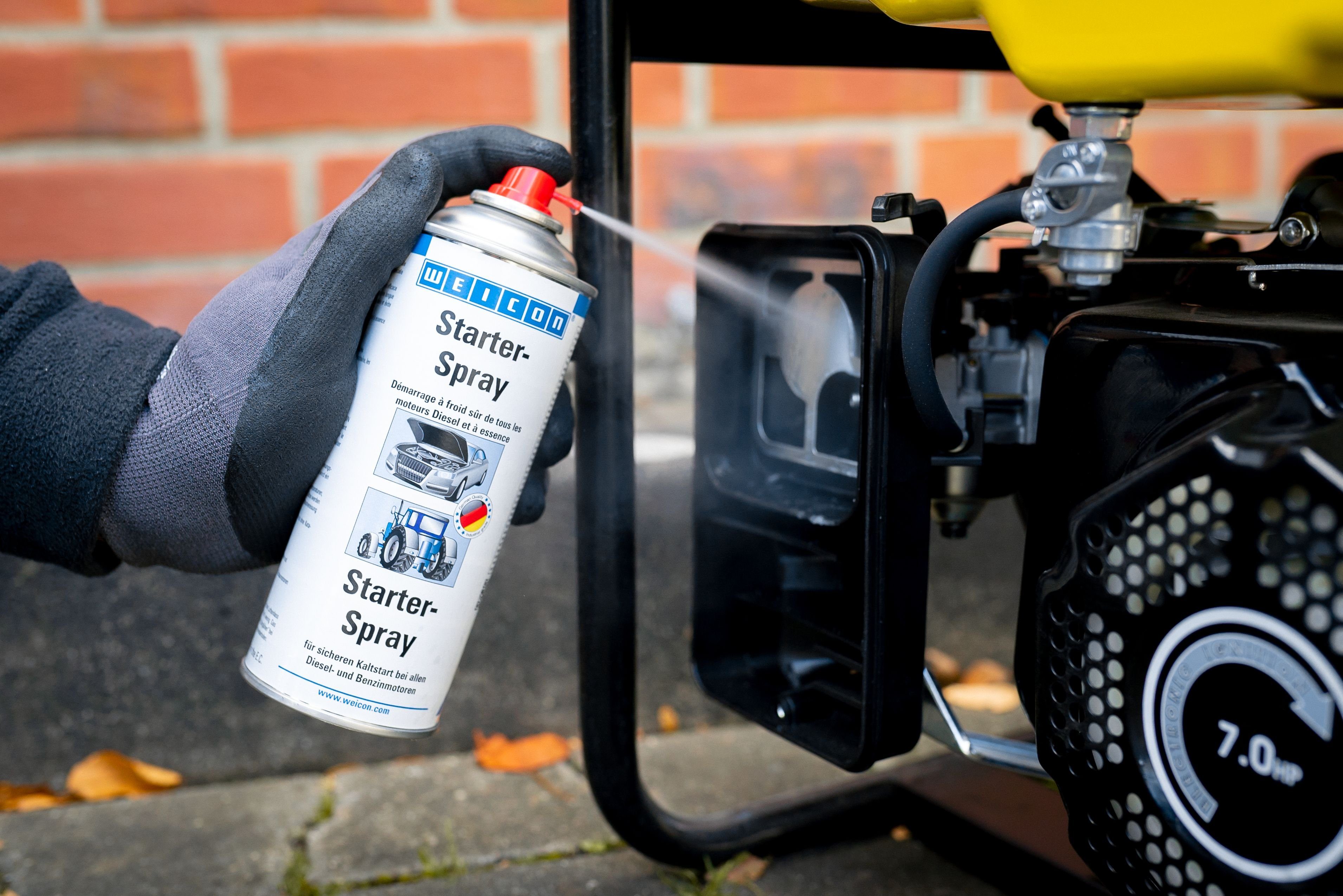 WEICON Starter-Spray, für Diesel- und Benzinmotoren, 400 ml, transparent Starthilfegerät, Für das einfache und sichere Starten von Verbrennungsmotoren