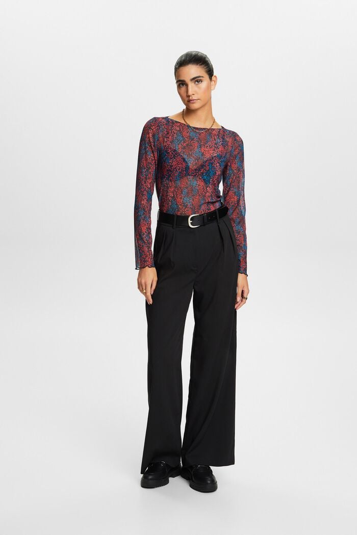 Plissiertes Mesh-Top mit Muster