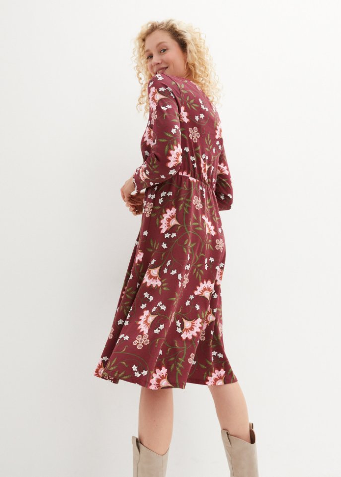 Baumwoll-Midi-Jerseykleid in Wickeloptik