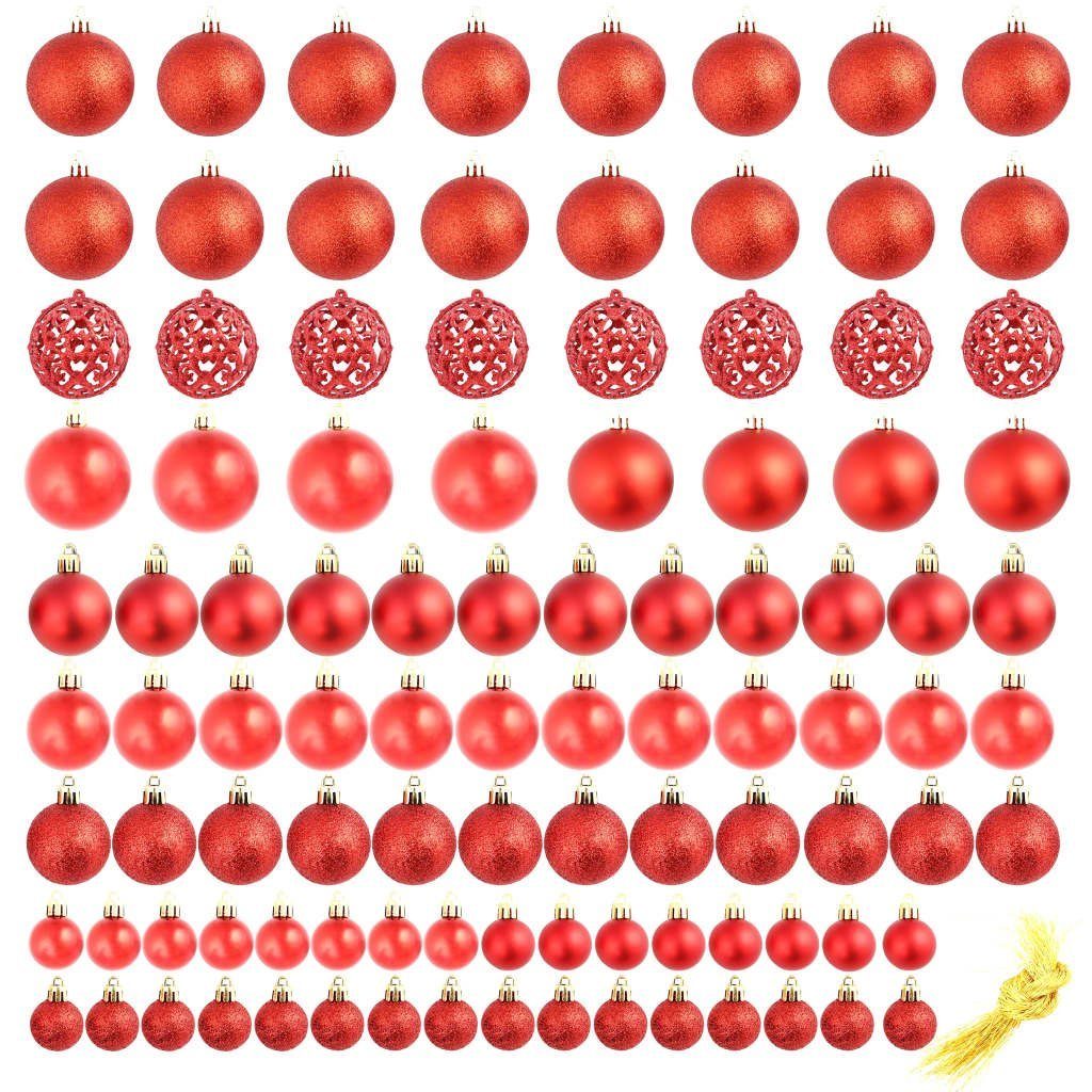 vidaXL Christbaumschmuck 100-tlg. Weihnachtskugel-Set 3/4/6 cm Rot (100-tlg)