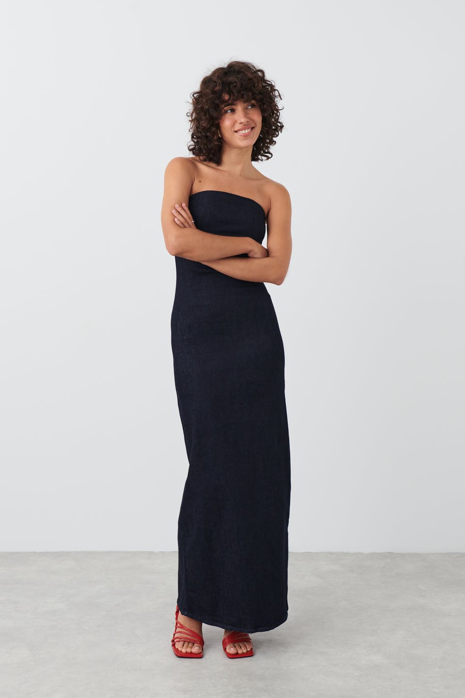 Long tube denim dress