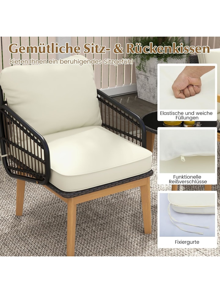 COSTWAY Gartenmöbel Polyrattan 3 tlg. Set in Weiß günstig kaufen onesize