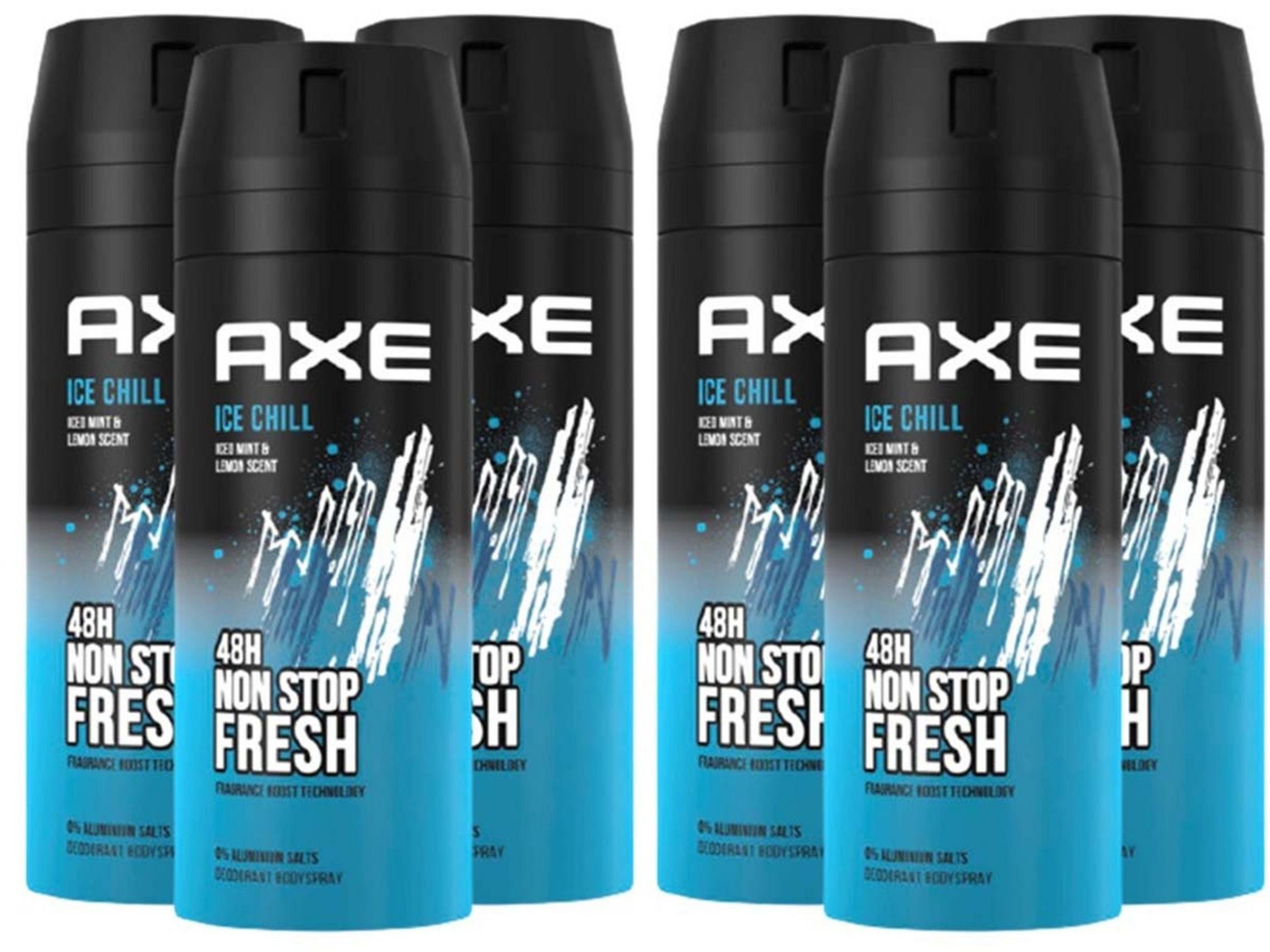 axe Deo-Spray Ice Chill 6x 150ml Bodyspray Deo Spray Set Deodorant Herren Männer Men, Männerdeo Duft nach Frozen Mint und Lemon, 6-tlg., 48 Stunden Schutz, ohne Aluminiumsalze Herrenduft Deospray Sport Set