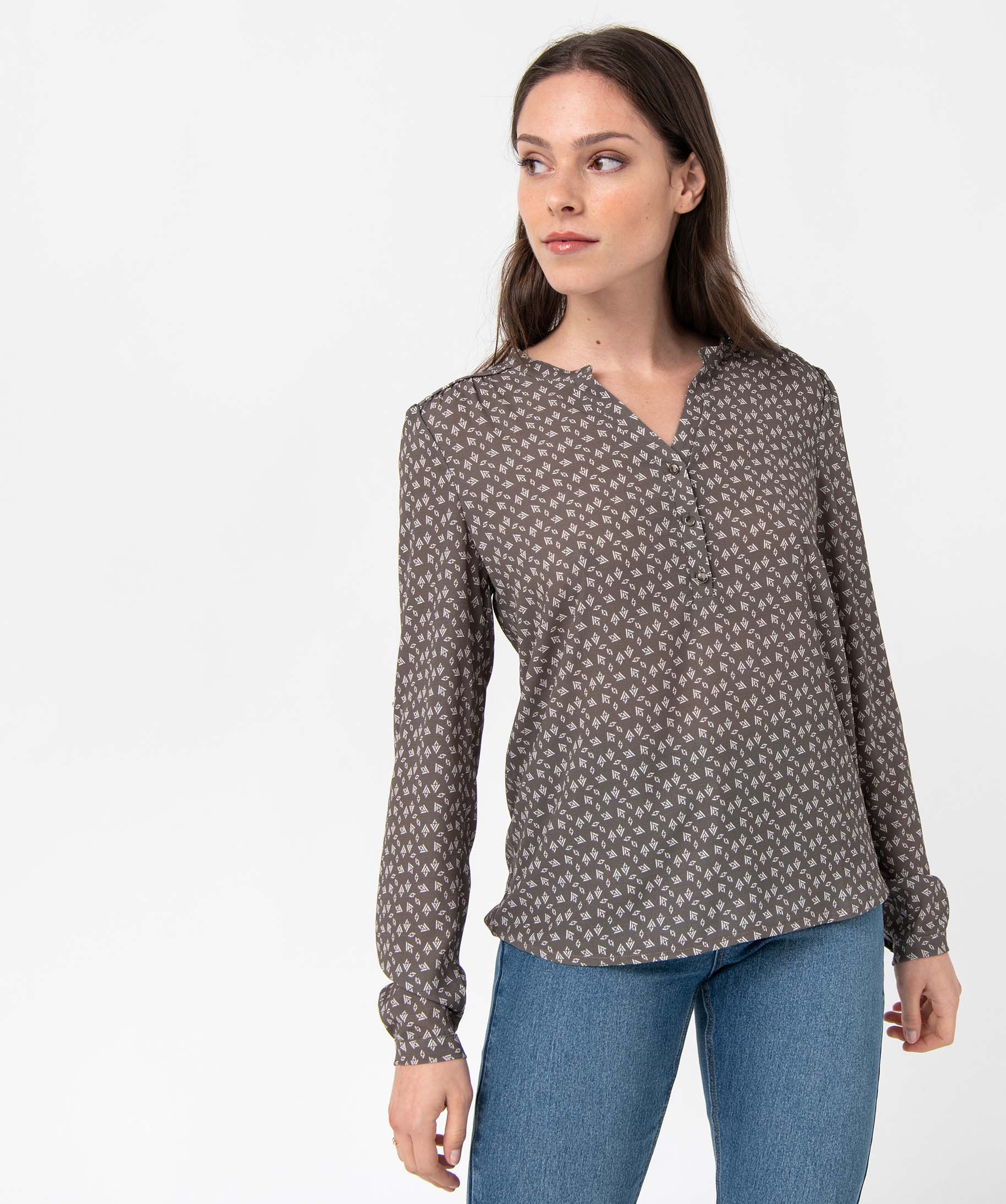 Blouse femme à motifs avec manches retroussables imprime | GEMO