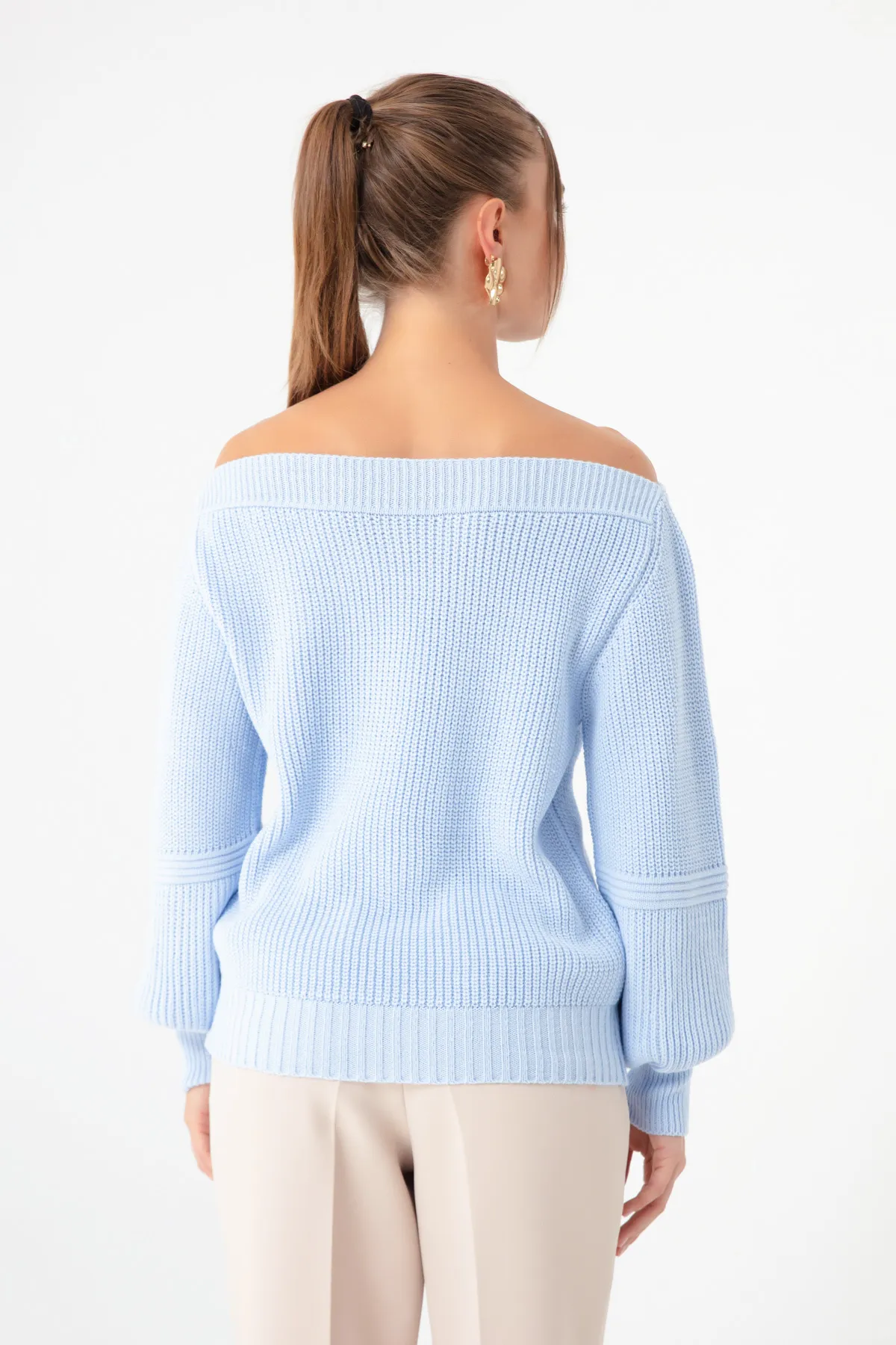 Lafaba  Babyblauer Damenpullover mit U-Boot-Ausschnitt