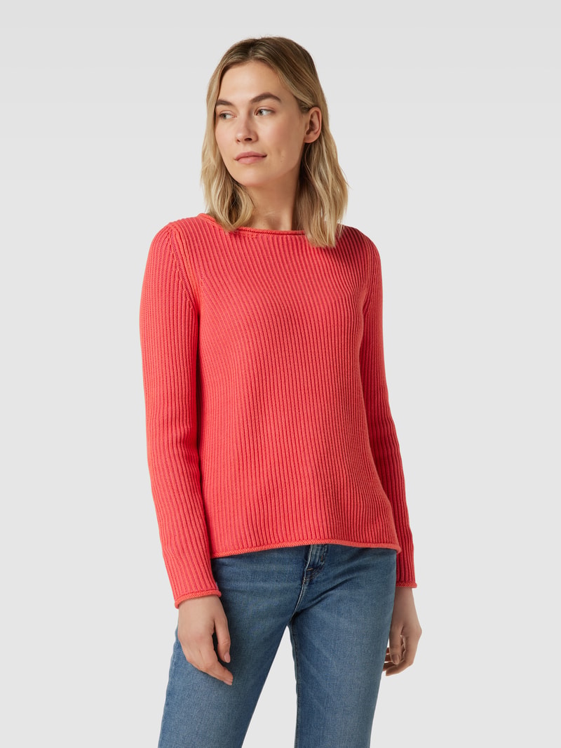 Strickpullover in Ripp-Optik in dunkel orange meliert