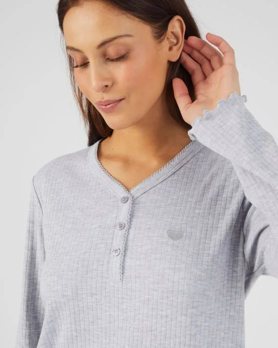 Chemise de nuit maille interlock côtelée douce et souple