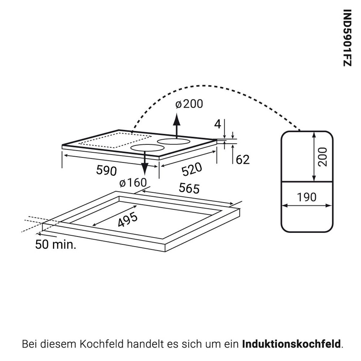 KKT KOLBE Induktions-Kochfeld IND5901FZ, 59cm / Autark / 4 Zonen / Flex-Zone / LED-Anzeige / BBQ-Funktion