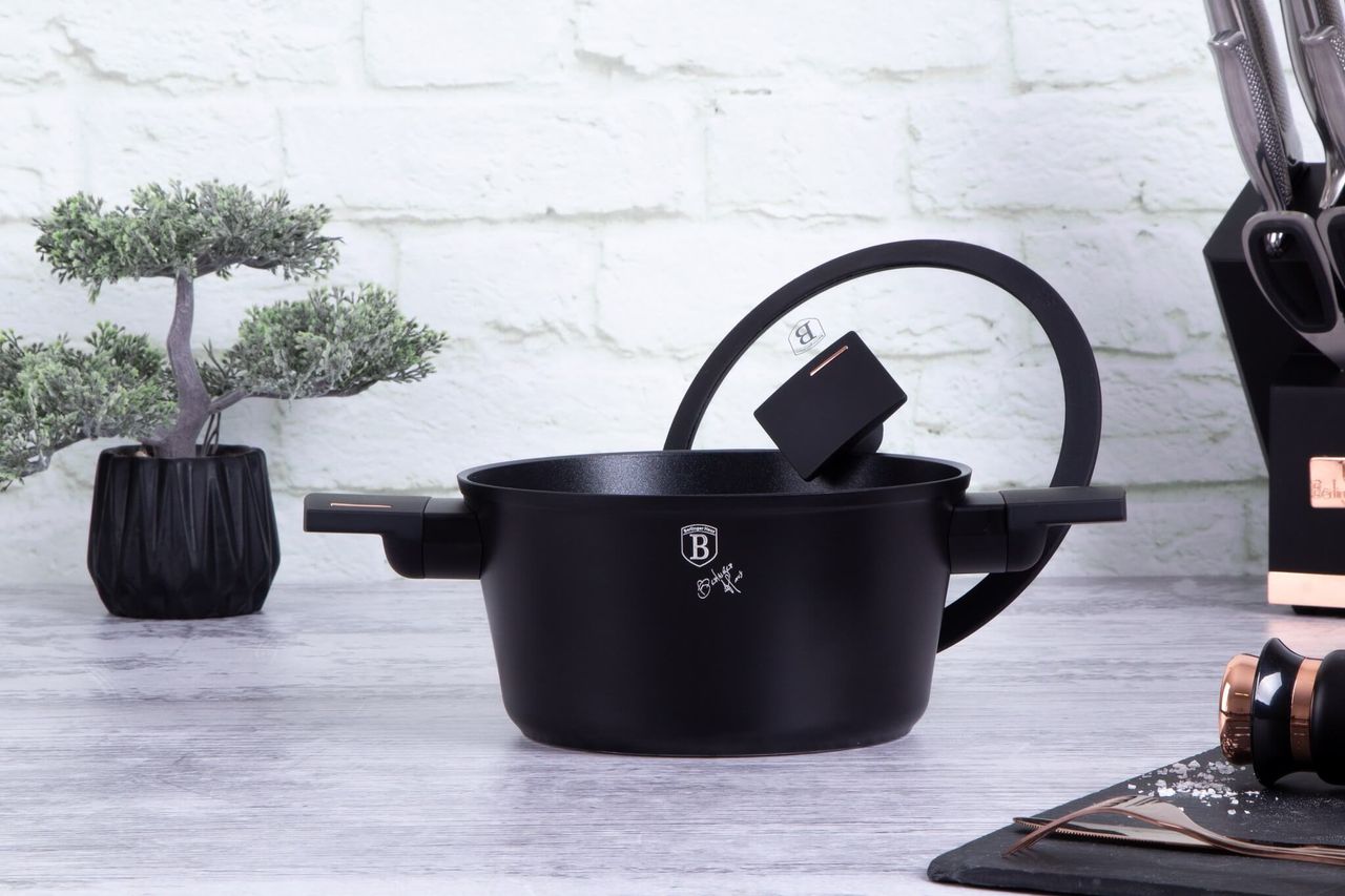Berlinger Haus BH/7086 Monaco Collection Kasserolle in Schwarz mit Deckel Topf Durchmesser 20 cm