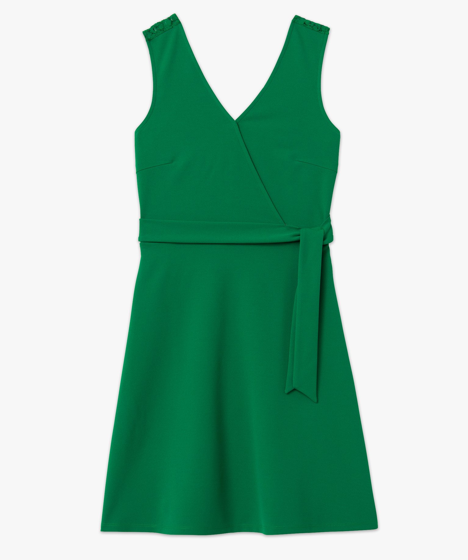 Robe femme avec décolleté cache-coeur et dos dentelle vert | GEMO