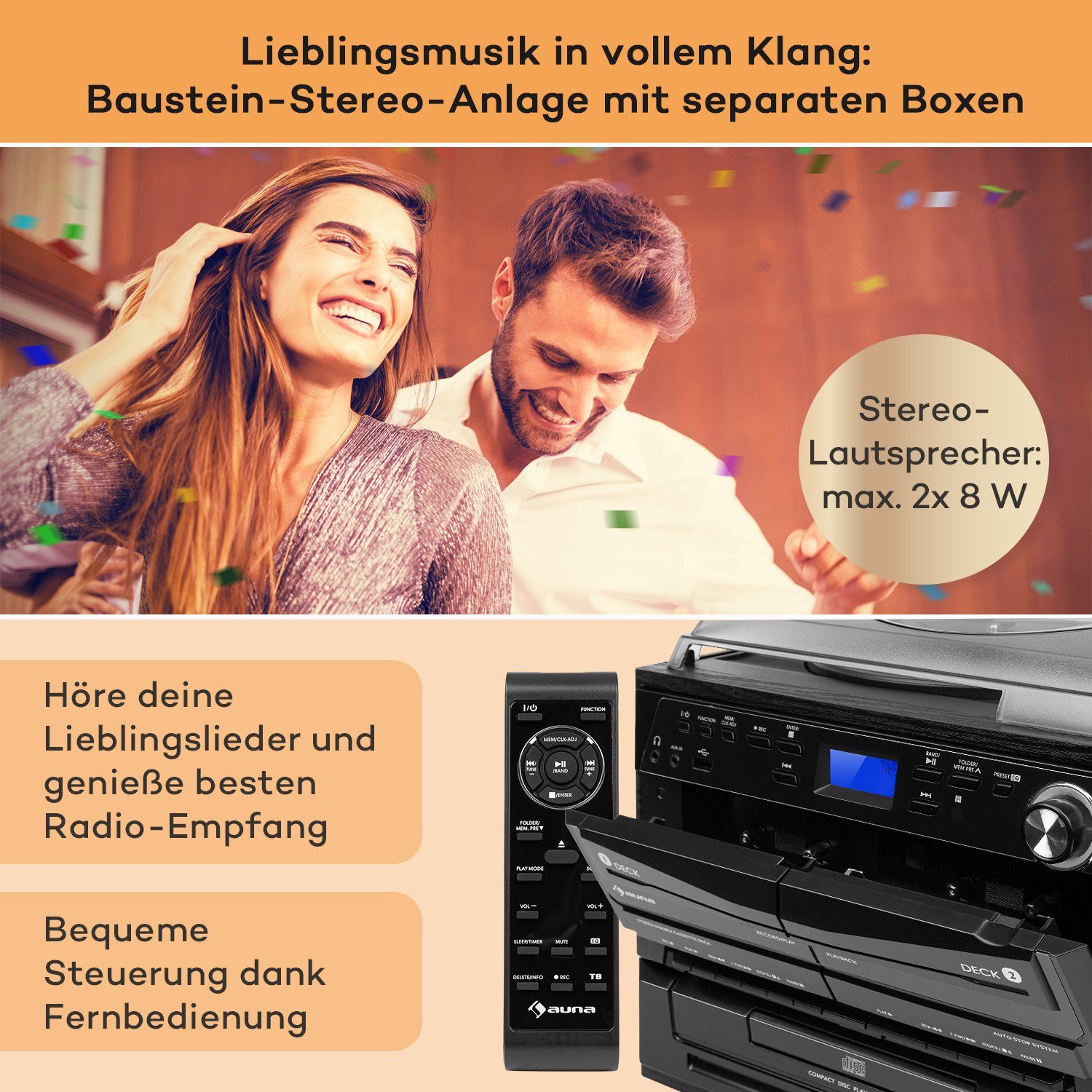 Auna 388-DAB+ Stereoanlage (FM und DAB+ Radiotuner, 10 W, Stereoanlage mit CD Player Vinyl Radio Musikanlage Kompaktanlage)