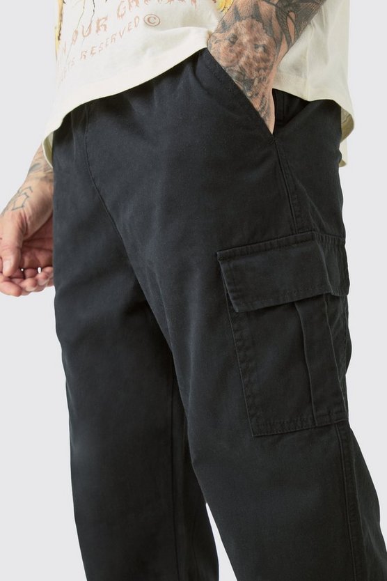 Tall Slim-Fit Twill Cargo-Hose mit elastischem Bund