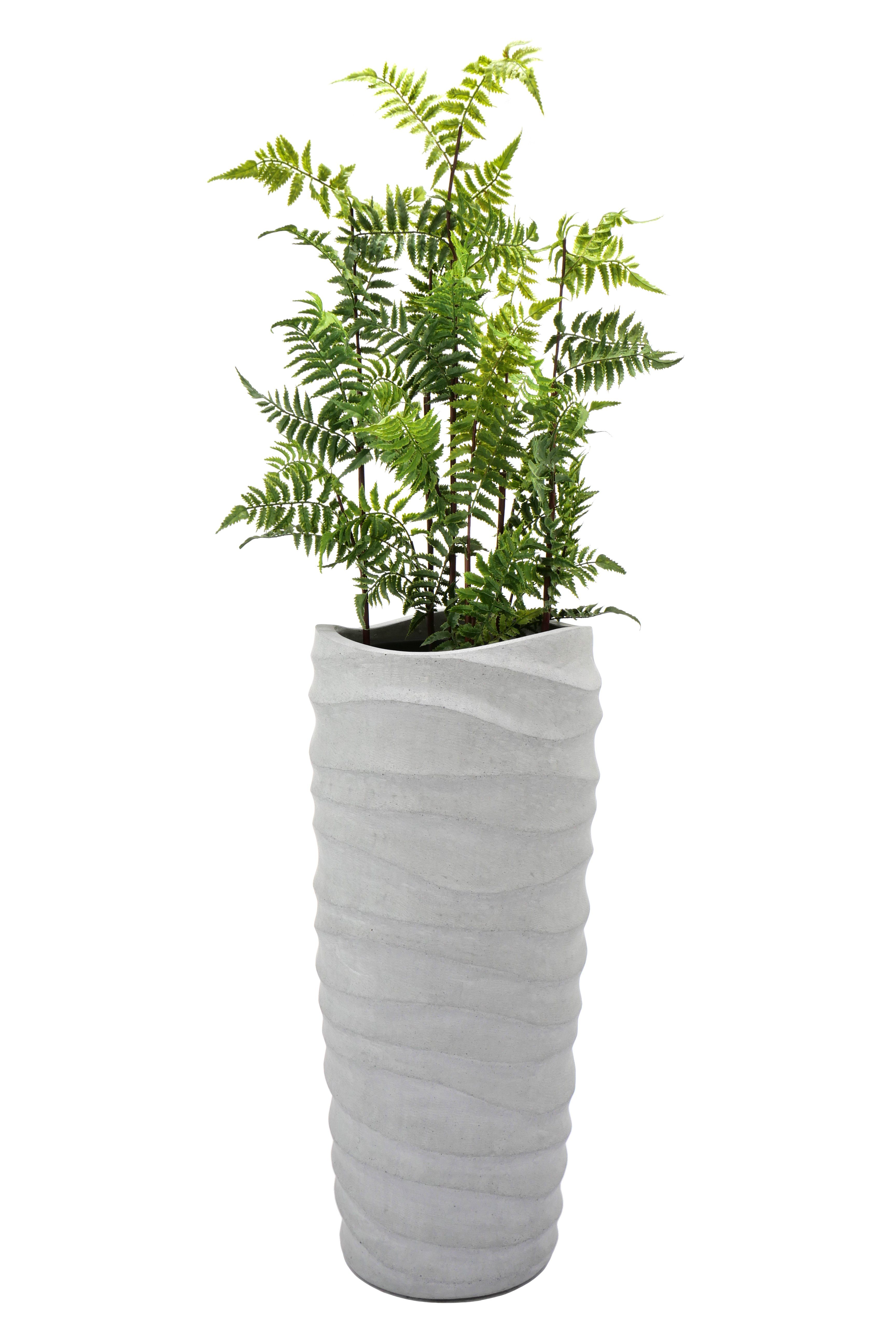 Flingora Bodenvase Curly, mit Einsatz - Fiberglas - Indoor & Outdoor - Zementgrau - Höhe 118 cm