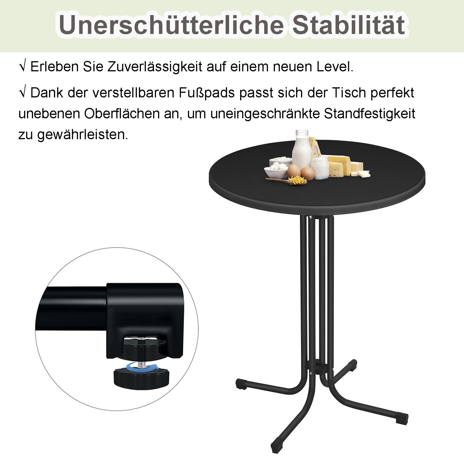 AUFUN Stehtisch Klappbarer Bistrotisch für Außen und Innen, 80cm