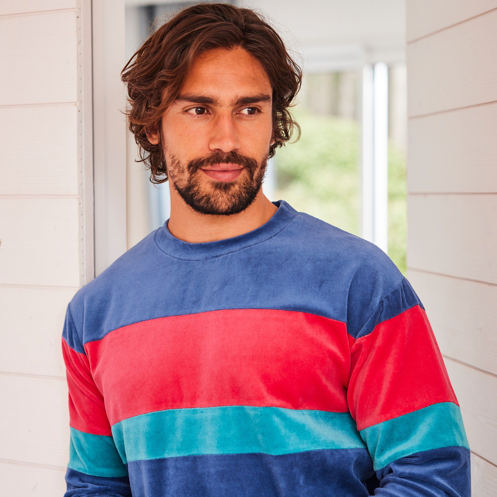 Pyjama tricolore velours manches longues