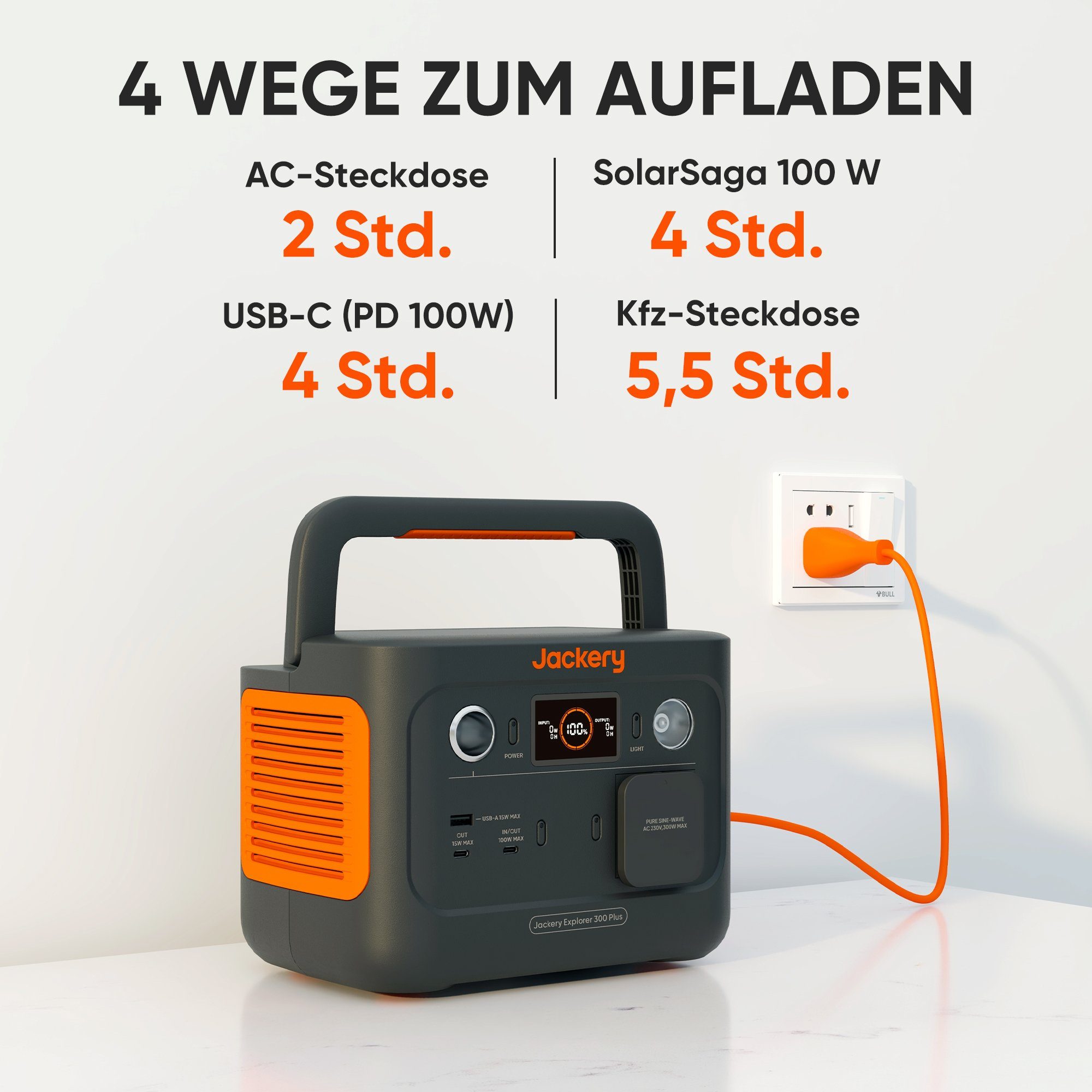 Jackery Stromerzeuger Explorer 300 Plus Tragbare Powerstation 288Wh, 0,60 in kW, LiFePO4 Akku für Outdoor Camping