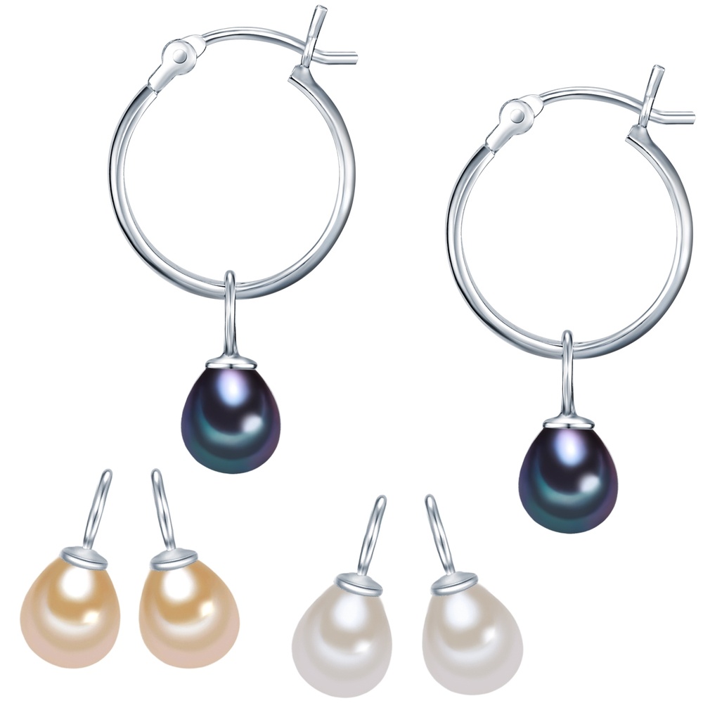 Valero Pearls Créoles en perle Argent sterling Perle de culture d'eau douce en Argent Boucles d'oreilles