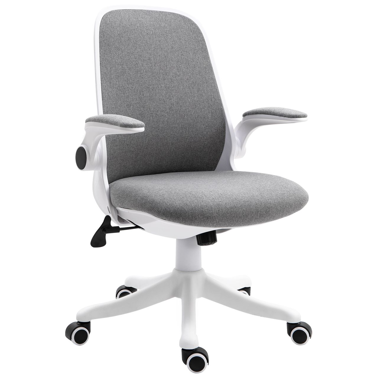 HOMCOM Bürostuhl Schreibtischstuhl Drehstuhl mit Wippfunktion Armlehne verstellbar höhenverstellbar ergonomisch Leinenimitat Nylon Grau Weiß 62,5 x 60 x 90-98 cm
